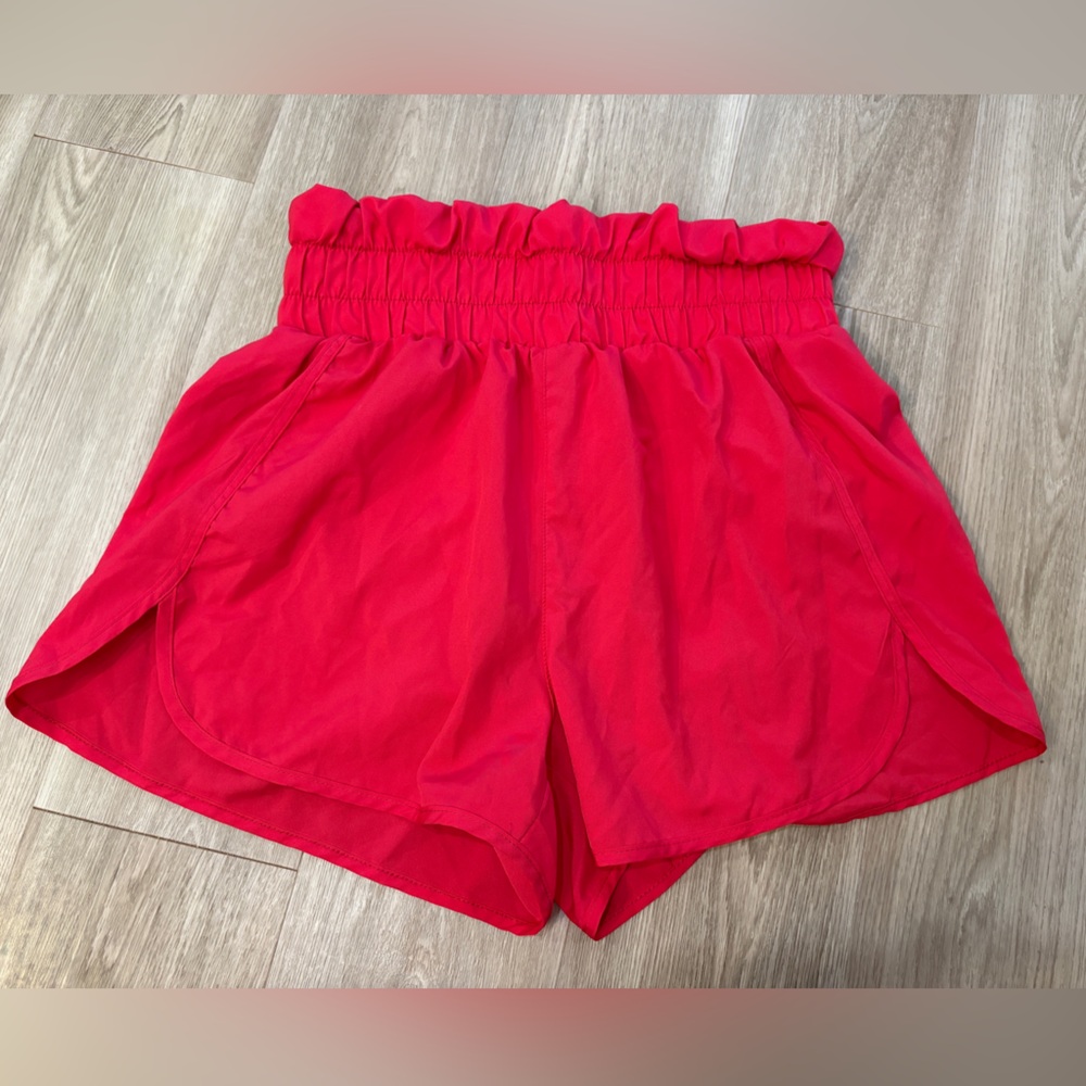 Bright Red Athletic Shorts / High waisted with a loose fit / size Large